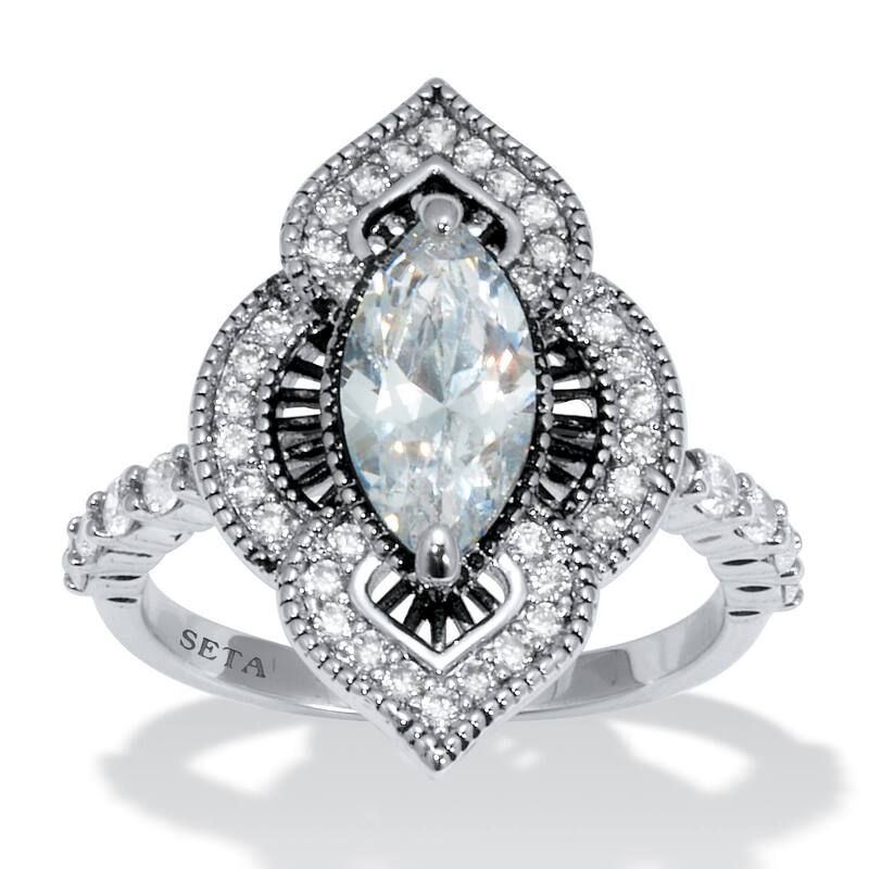 パームビーチジュエリー レディース アクセサリー リング PalmBeach Jewelry 267 TCW Marquise Cut Cubic Zirconiantiqued Ring Silve
