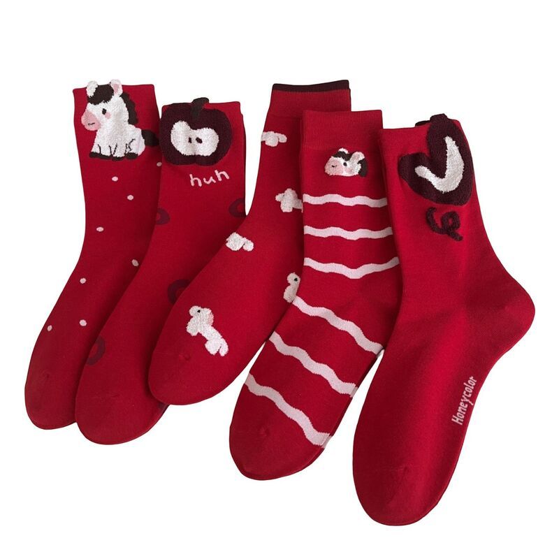 アンナカシ レディース アンダーウェア 靴下 ニット グラフィック AnnaKaci 5Pair Crew Sockset with Playful Animal and Graphic Design