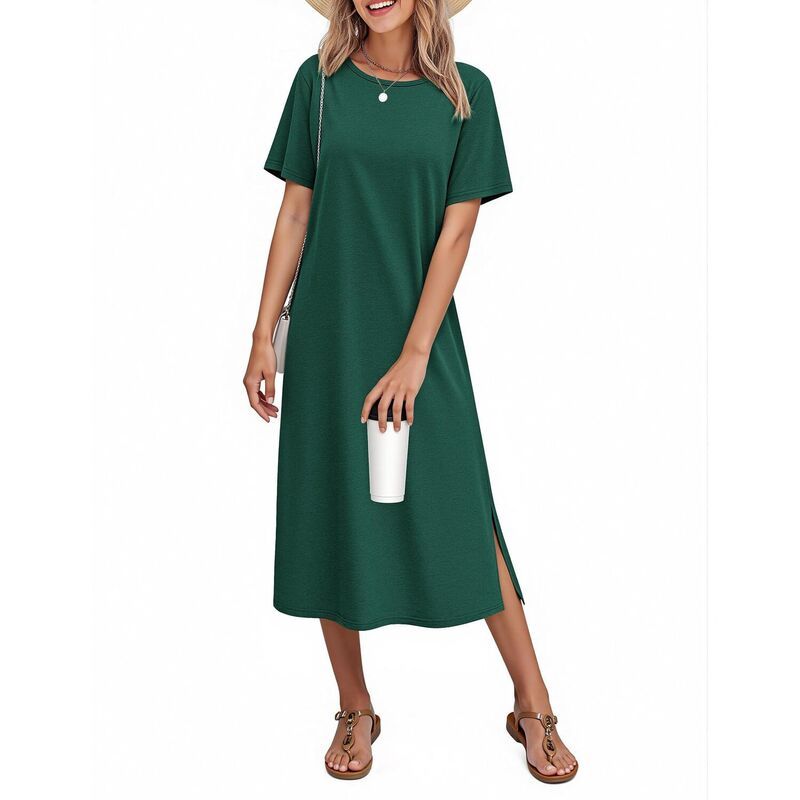エコアー レディース アンダーウェア ナイトウェア コットン Ekouaer Cotton Short Sleeve Long Night Gown Green グリーン