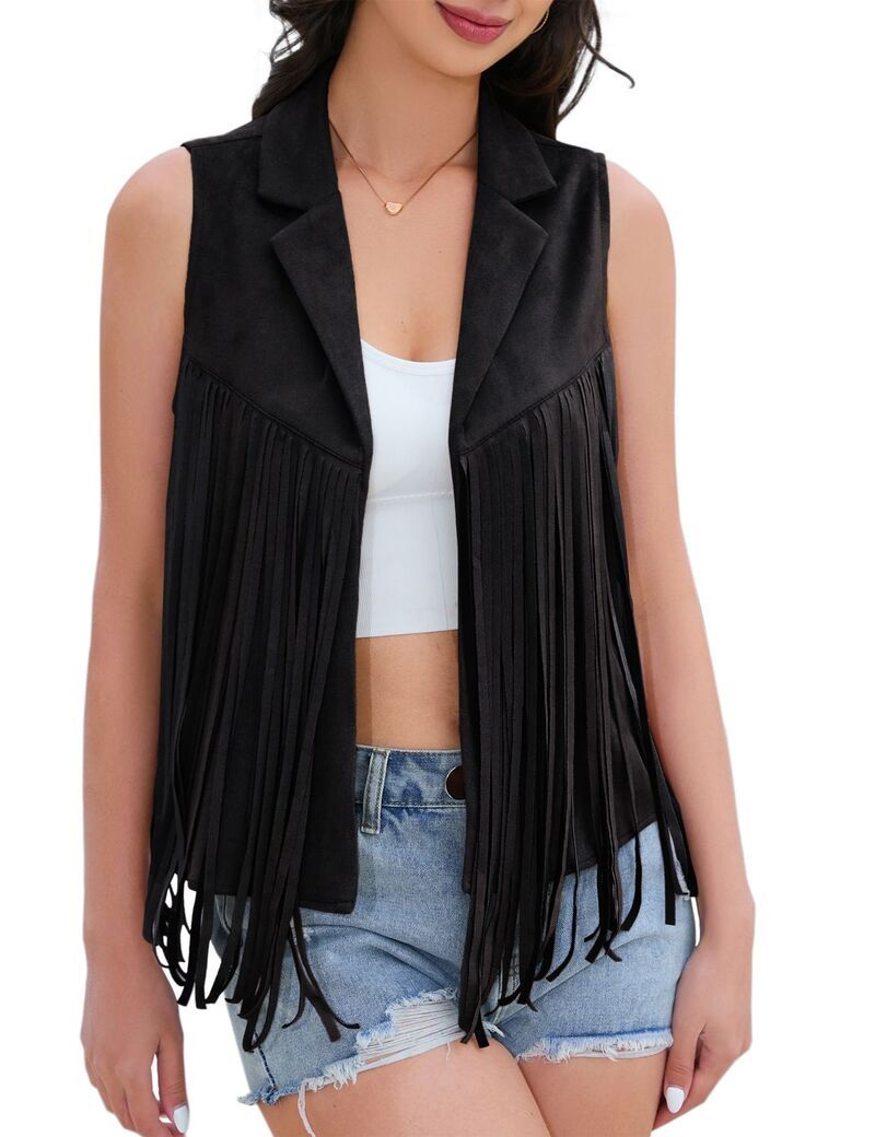 ファンジュライ レディース アウター ジャケット・ブルゾン ベスト スエード ノースリーブ フリンジ FUNJULY Womens Western Style Faux Suede Fringe Ve