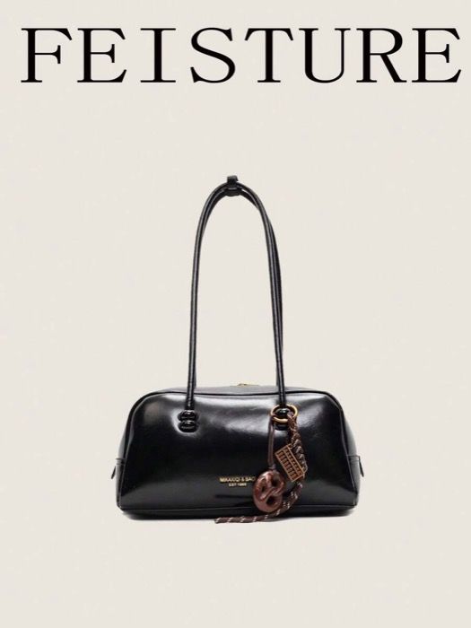 Bag Women's Shoulder Bag Messenger Bag 1 Personalized Artificial Leather PU Bowling Bag, Women's Fashion Shoulder Armhole Bag (Noh Butterfly Pendant Included as a Free Gift), Zipper Closure, Girls, Ladies, College Students, New Workers,