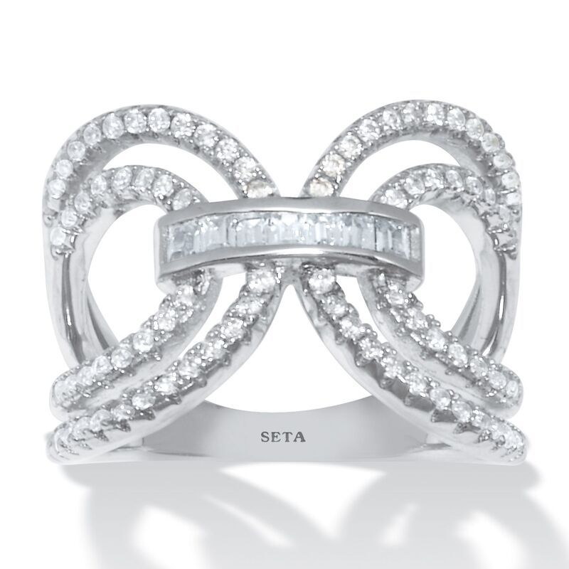パームビーチジュエリー レディース アクセサリー リング PalmBeach Jewelry 84 TCW Cubic Zirconia Silvertone Bridge Ring White ホワ
