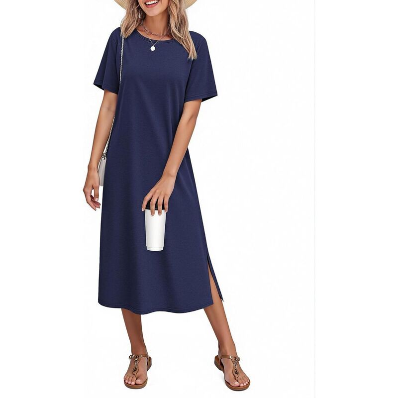 エコアー レディース アンダーウェア ナイトウェア コットン Ekouaer Cotton Short Sleeve Long Night Gown Deep Blue ブルー