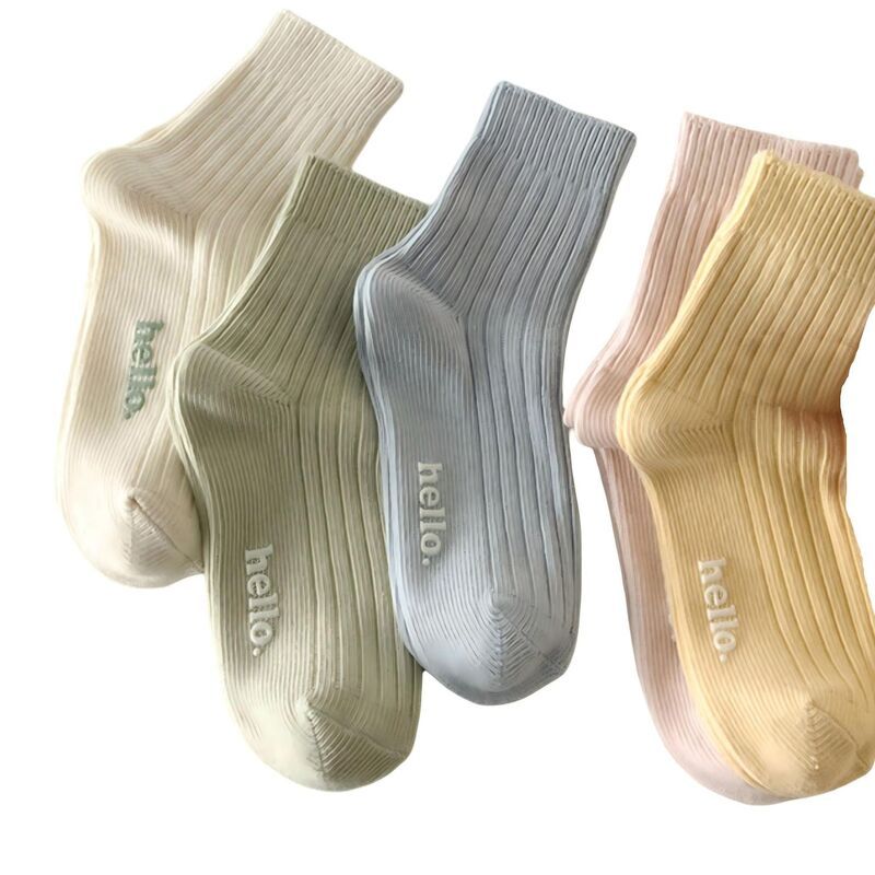 アンナカシ レディース アンダーウェア 靴下 リブ ニット AnnaKaci 5Pairibbed Crew Sockset withello Text Detail Soft Stretch Kni