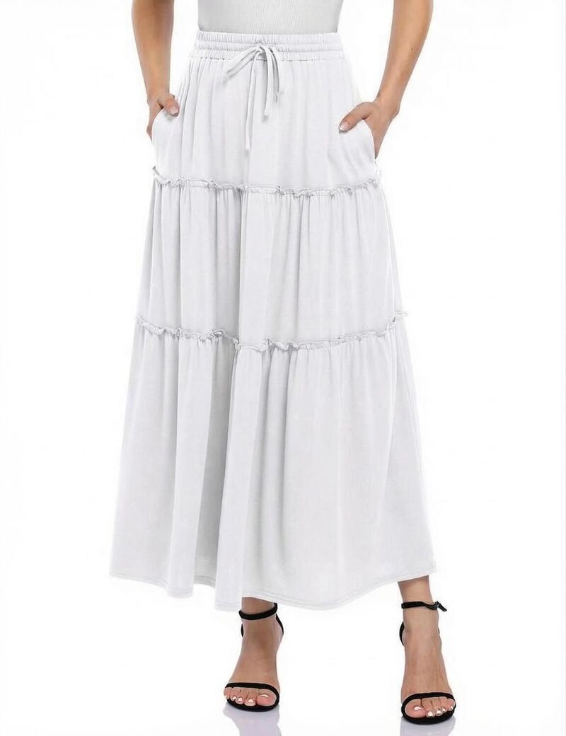 ファンジュライ レディース ボトムスカート A ライン ハイウエスト ミディ FUNJULY Womens ALine High Waist Drawstring Midi Skirt with Po