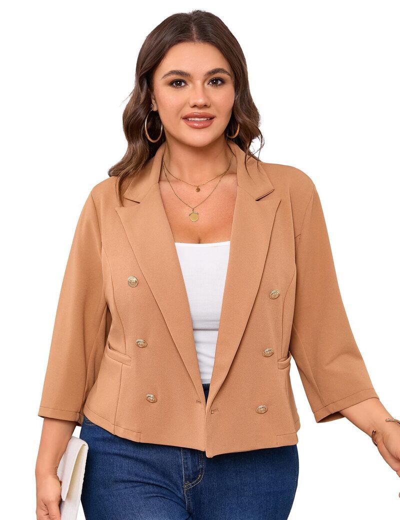 ファンジュライ レディース アウター ジャケット・ブルゾン ボタンダウン プラスサイズ ダウン ブレザー FUNJULY Womens Plusize Blazers Button Down 34 S