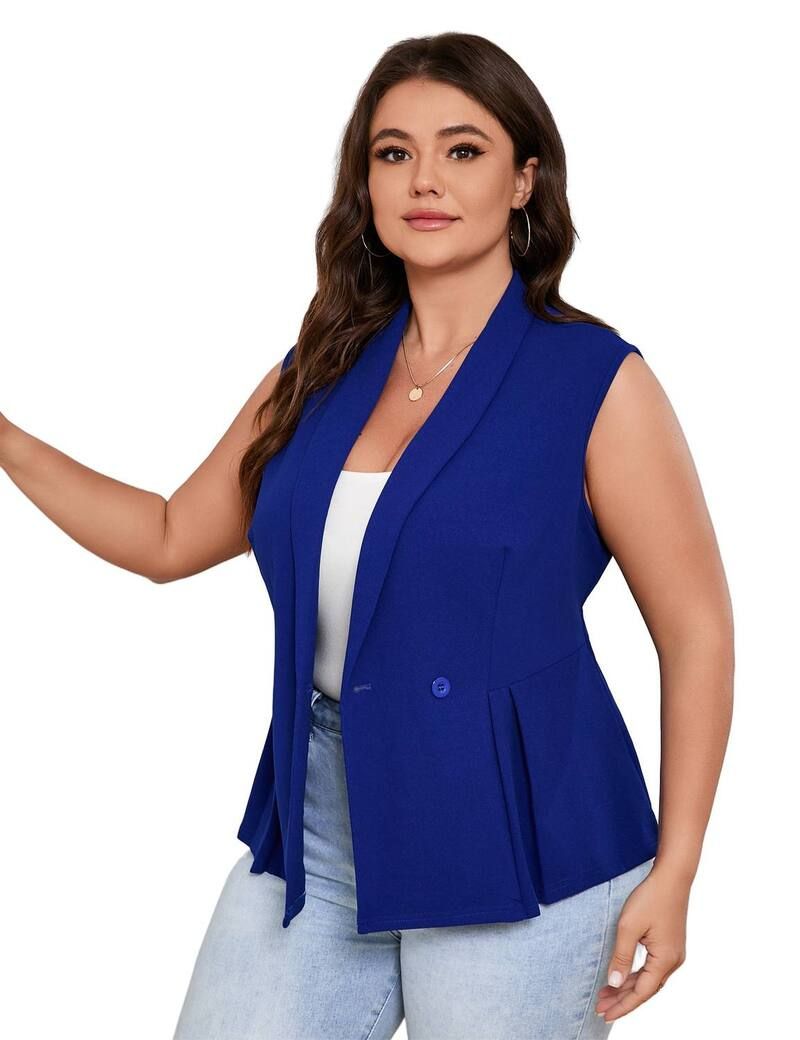 ファンジュライ レディース アウター ジャケット・ブルゾン プラスサイズ ベスト ノースリーブレザー FUNJULY Womens Plusize Sleeveless Button Front Bl