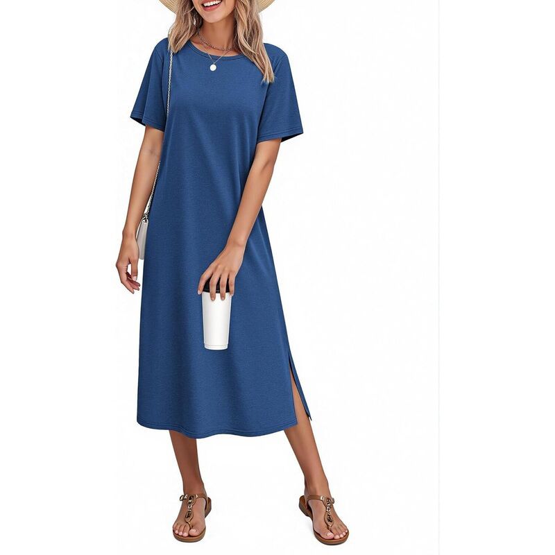 エコアー レディース アンダーウェア ナイトウェア コットン Ekouaer Cotton Short Sleeve Long Night Gown Blue ブルー 9,225円