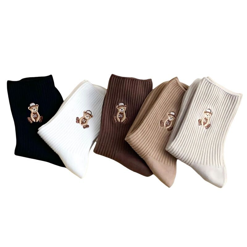 アンナカシ レディース アンダーウェア 靴下 リブ 刺繍 ニット AnnaKaci Womens 5Pairibbed Crew Socks with Embroidered Teddy Bear S