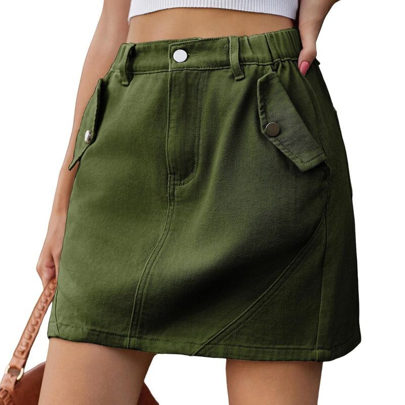 イエスファッション レディース ボトムスカート デニム Yesfashion Women S Button Elastic Waist Denim Skirt Summer Casual Washed