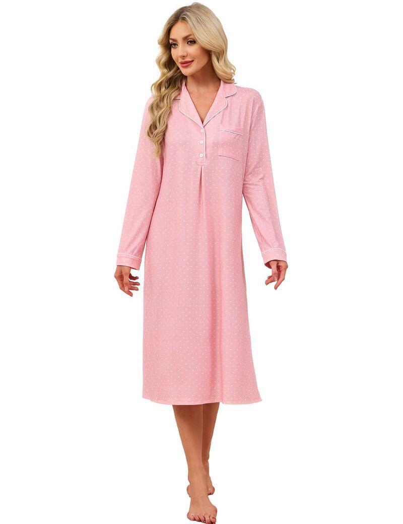 ファンジュライ レディース アンダーウェア ナイトウェア FUNJULY Womens Nightgown Long Sleeve Sleepwear Pajamas Pink ピンク