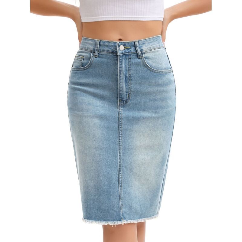 インスパイア シック レディース ボトムスカート ひざ丈 デニム INSPIRE CHIC Womens Denim Skirt Raw Hem High Waisted Pocketstretch