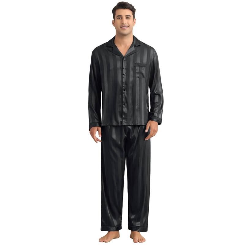 インスパイア シック レディース アンダーウェア ナイトウェア ボタンダウン サテン ダウン INSPIRE CHIC Mens 2 Piecesatin Long Sleeve Striped Bu