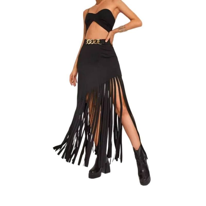 エリートチョイス レディース ボトムスカート アシンメトリー フリンジ ハイウエスト Elitechoice HighWaist Bodycon Fringe Skirt with Asymmetri