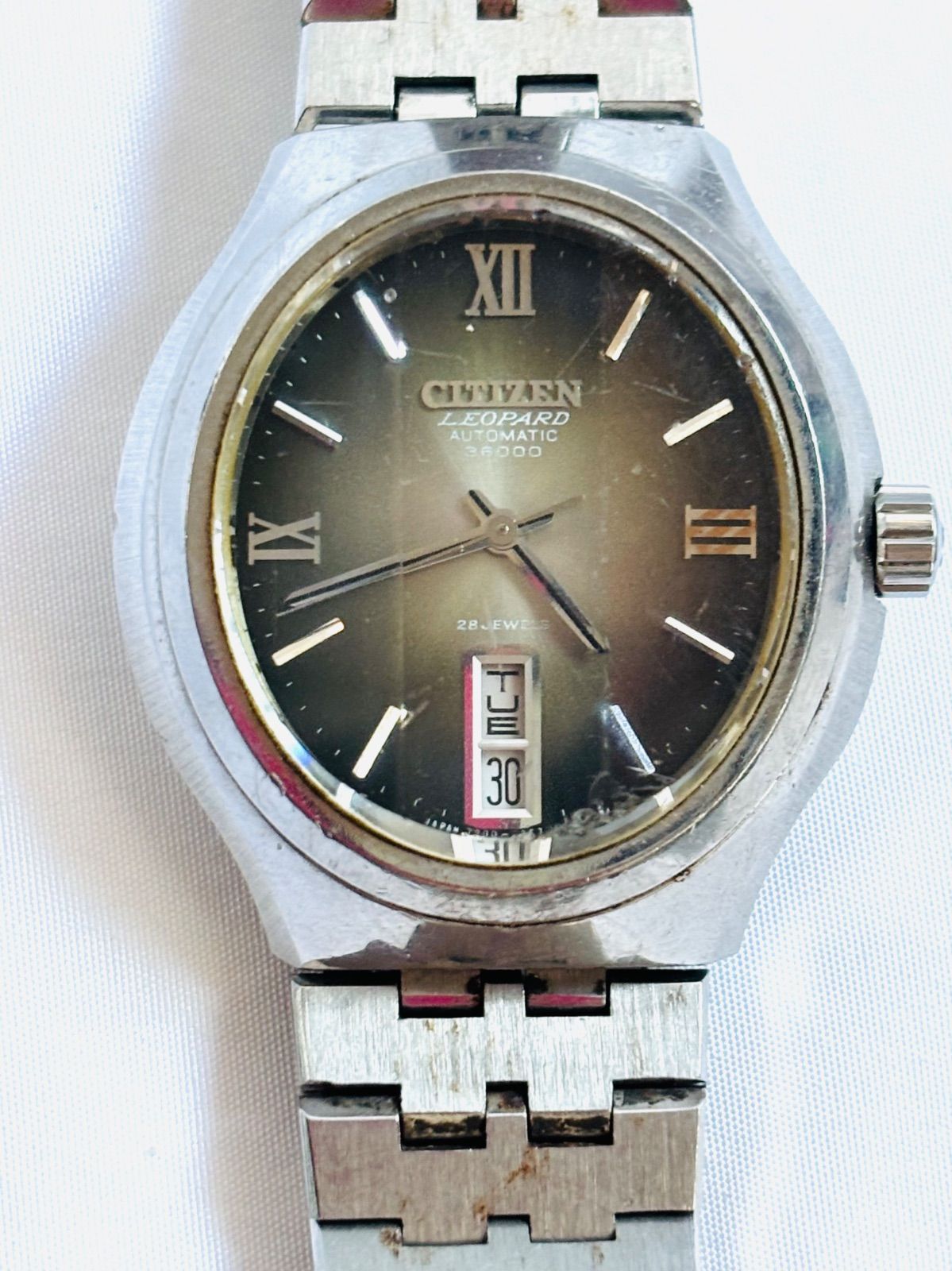 CITIZEN シチズン LEOPARD レオパール 4-720920 腕時計 レアモデル 自動巻 28JEWELS 10振動 純正ブレス濃緑文字盤 オーバル ヴィンテージ 現状品