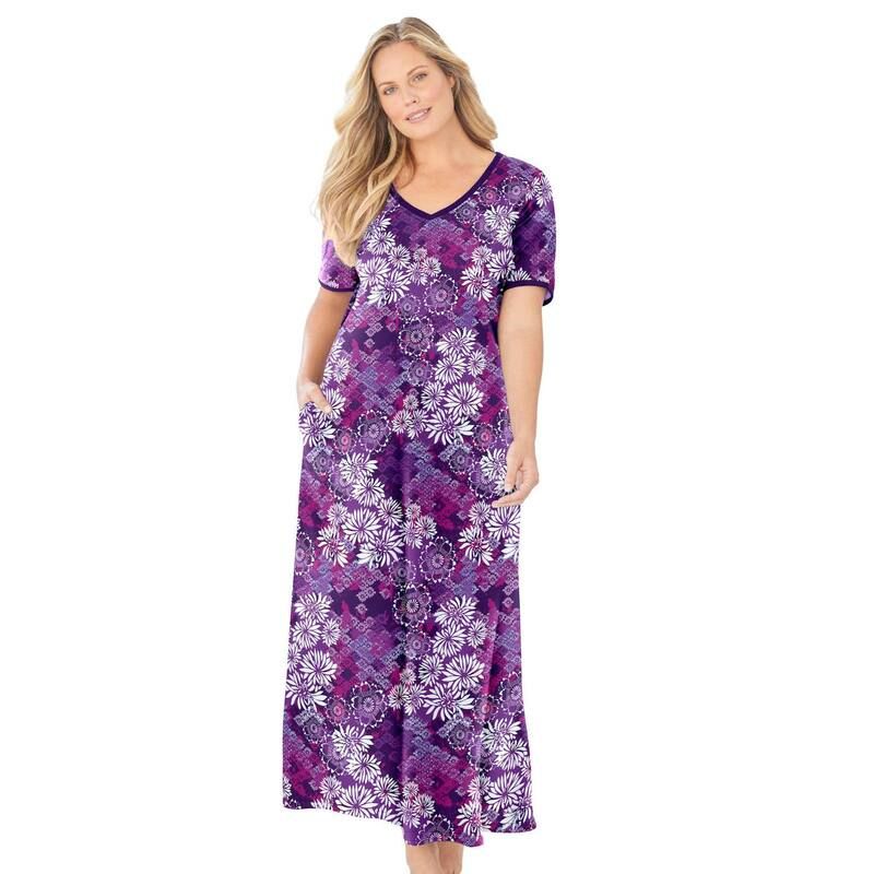 ドリームスアンドコー レディース アンダーウェア ナイトウェア Vネック プラスサイズ マキシ Dreams Co Plusize VNeck Short Sleeve Maxi Loungerich