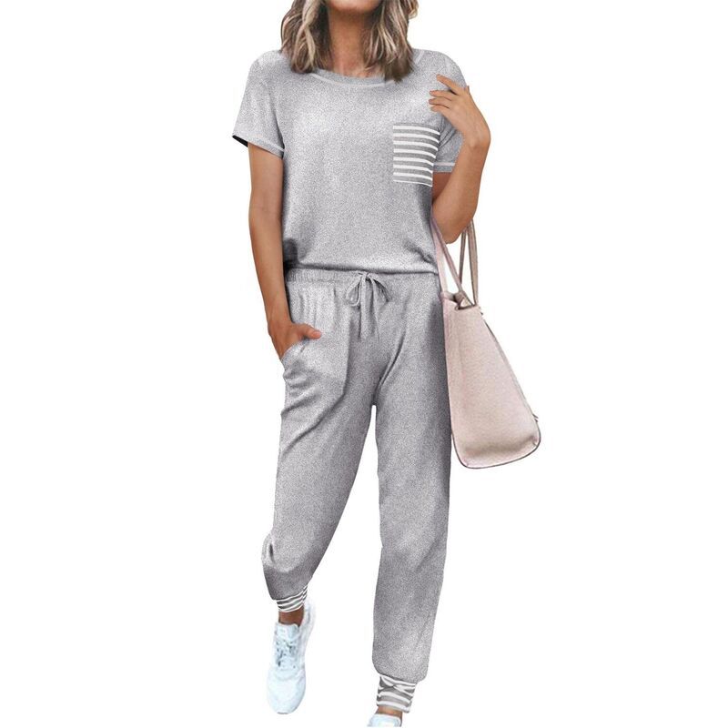 エコアー レディース アンダーウェア ナイトウェア パンツ 半袖 Ekouaer Womensoft ShortSleeve Pajama Set with Long Pants Light Gray