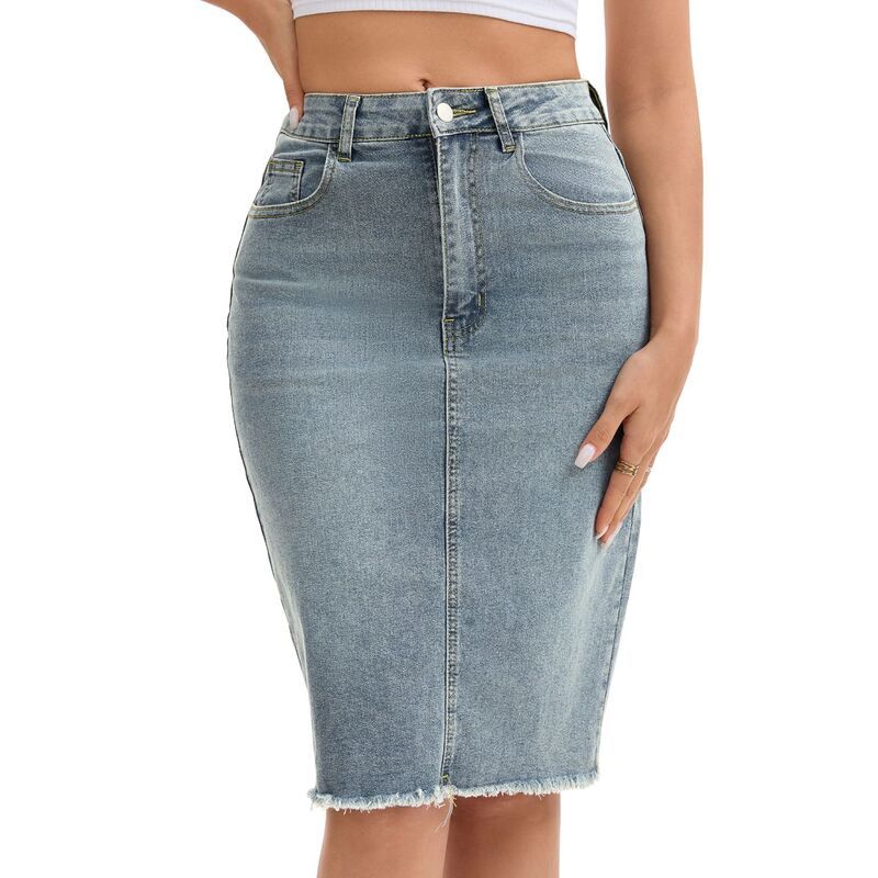 インスパイア シック レディース ボトムスカート ひざ丈 デニム INSPIRE CHIC Womens Denim Skirt Raw Hem High Waisted Pocketstretch