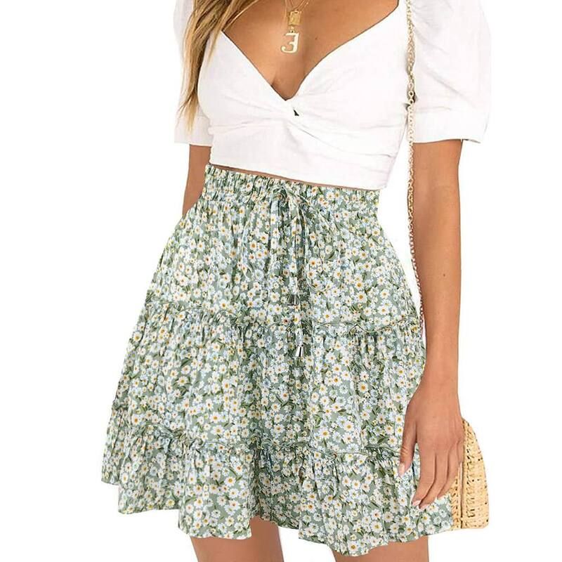 ジョイジョイ レディース ボトムスカート A ライン フラワー柄 プリント フリル ミニ フラワー ハイウエスト JoyJoy Women HighWaisted Ruffle Mini Skirt
