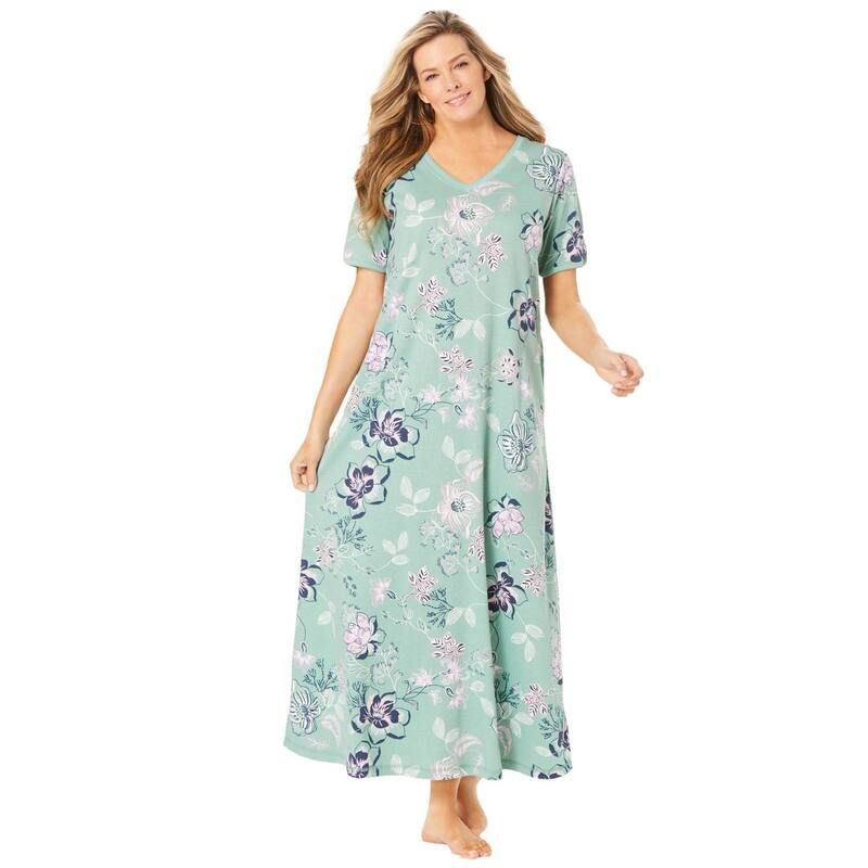 ドリームスアンドコー レディース アンダーウェア ナイトウェア Vネック プラスサイズ マキシ Dreams Co Plusize VNeck Short Sleeve Maxi Lounger Aq