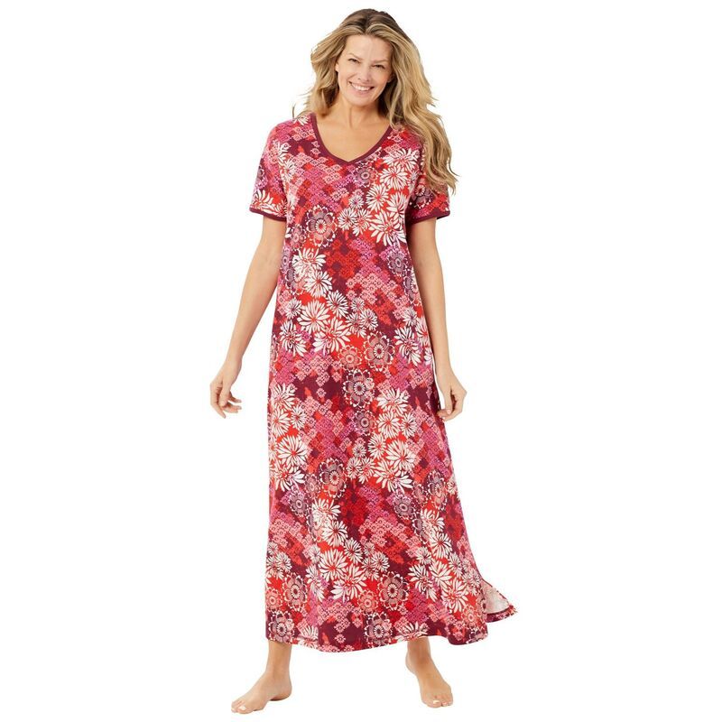 ドリームスアンドコー レディース アンダーウェア ナイトウェア Vネック プラスサイズ マキシ Dreams Co Plusize VNeck Short Sleeve Maxi Lounger Po