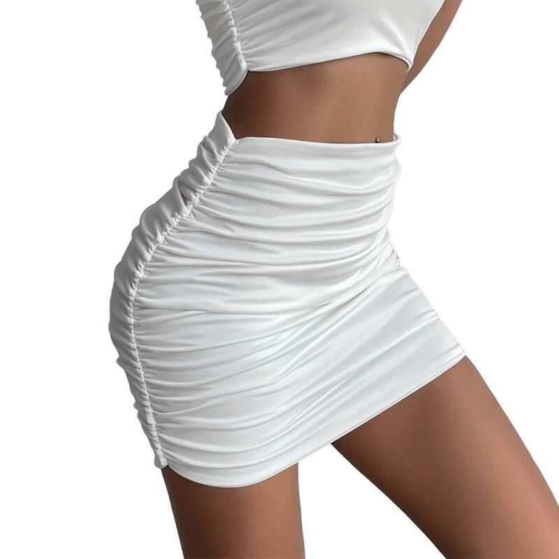 コジョイン レディース ボトムスカート ギャザー ミニ Kojooin Women Ruched Bodycon Mini Skirt High Waisted Pencil Skirt White