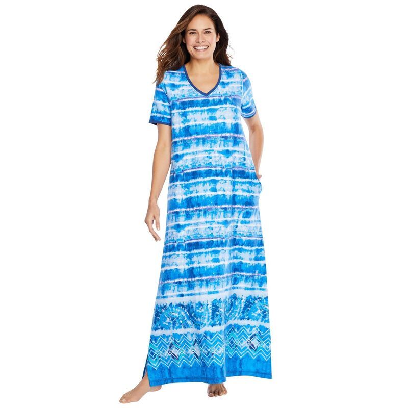 ドリームスアンドコー レディース アンダーウェア ナイトウェア Vネック プラスサイズ マキシ Dreams Co Plusize VNeck Short Sleeve Maxi Lounger Br