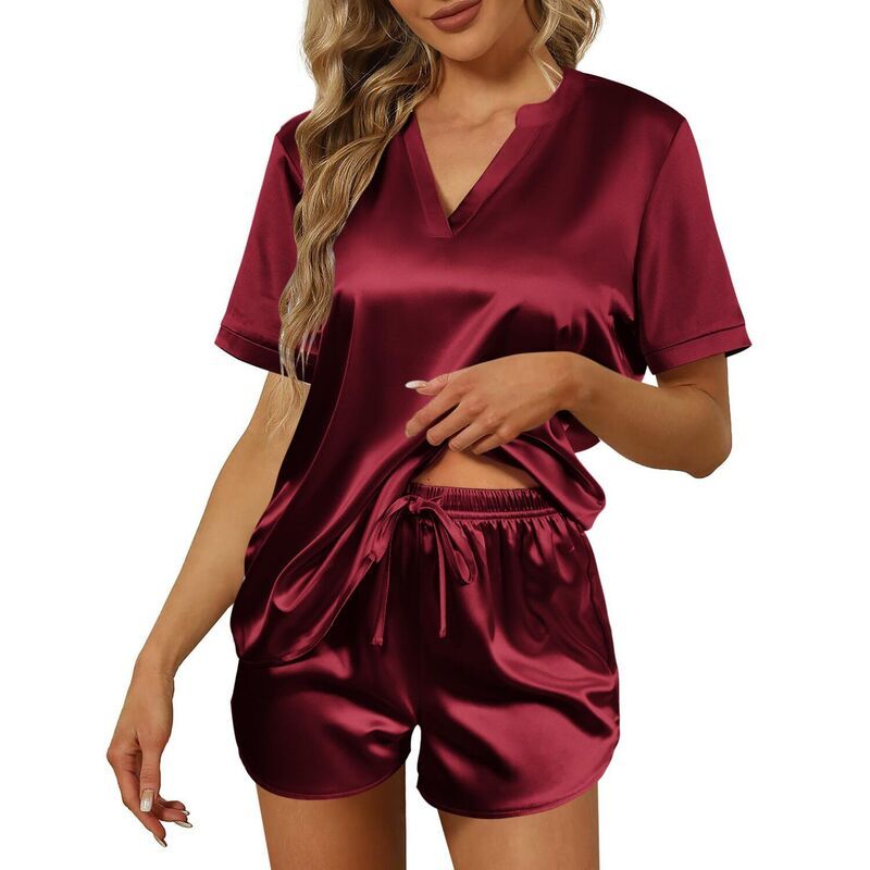 エコアー レディース アンダーウェア ナイトウェア Vネック シルク Ekouaer Silk Pajamas for Women Short Sleeve Sleepwear Two piece P