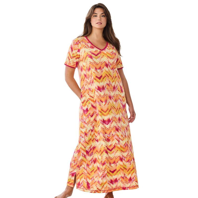 ドリームスアンドコー レディース アンダーウェア ナイトウェア Vネック プラスサイズ マキシ Dreams Co Plusize VNeck Short Sleeve Maxi Lounger Su