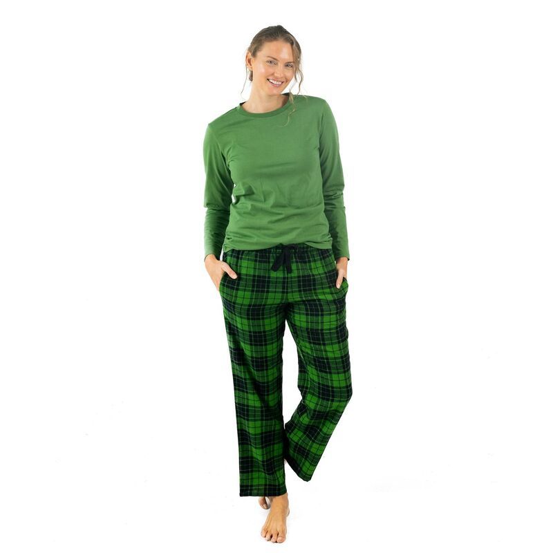 レベレット レディース アンダーウェア ナイトウェア パンツ コットン Leveret Womens Pajamas Cotton Top Flannel Pants Plaid Green Plai