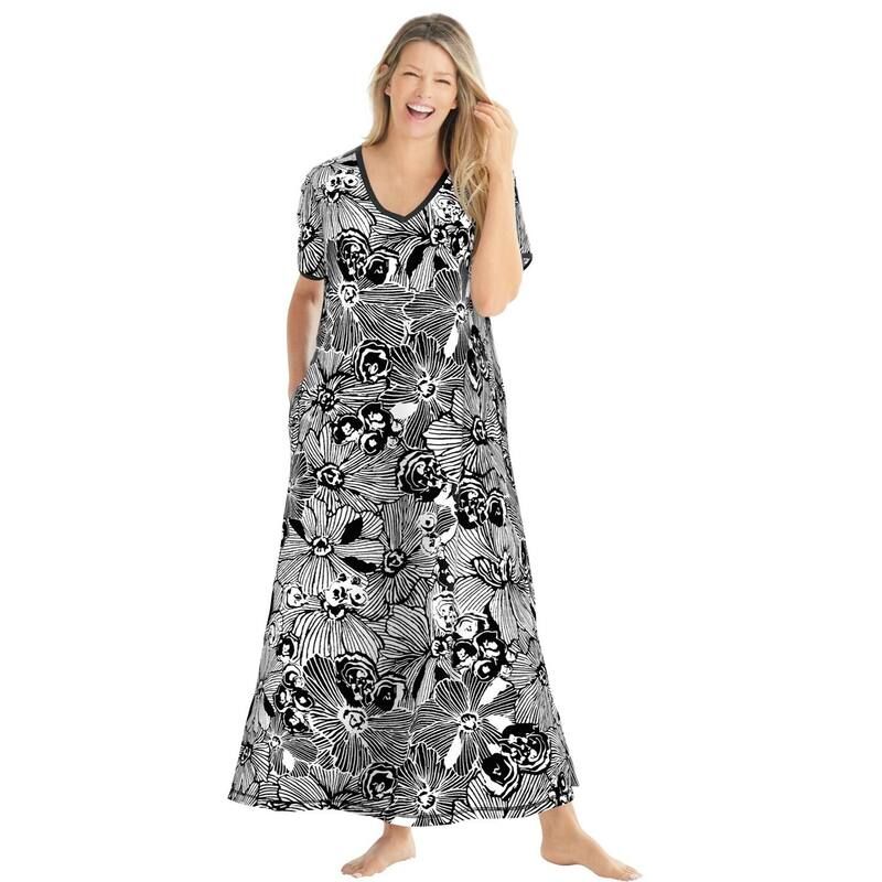ドリームスアンドコー レディース アンダーウェア ナイトウェア Vネック プラスサイズ マキシ Dreams Co Plusize VNeck Short Sleeve Maxi Lounger Bl