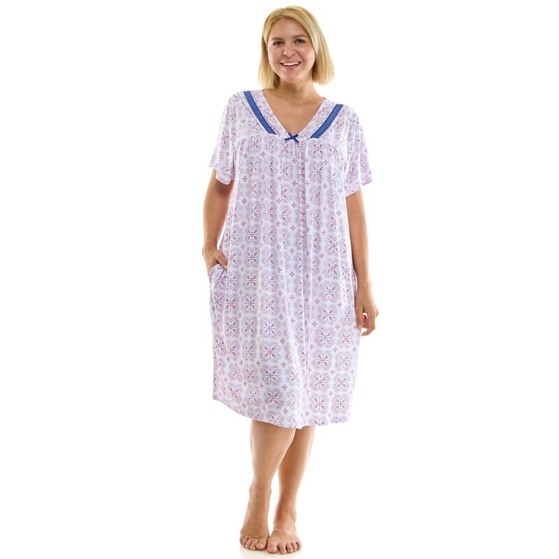 クロフト＆バロー レディース アンダーウェア ナイトウェア プラスサイズ Plusize Croft Barrow Lush Luxe Sleep Gown Oklahoma Geo Brt Wht