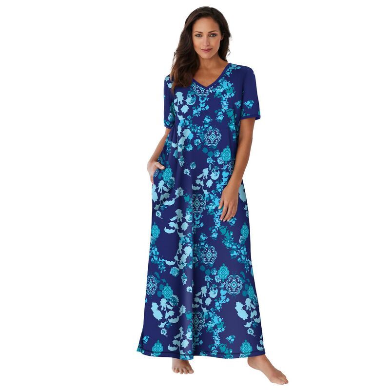 ドリームスアンドコー レディース アンダーウェア ナイトウェア Vネック プラスサイズ マキシ Dreams Co Plusize VNeck Short Sleeve Maxi Lounger Ev 8,386円