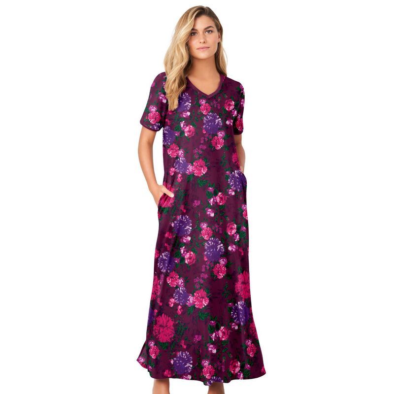 ドリームスアンドコー レディース アンダーウェア ナイトウェア Vネック プラスサイズ マキシ Dreams Co Plusize VNeck Short Sleeve Maxi Lounger De