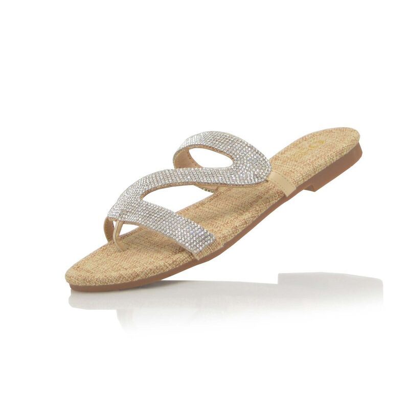 FC デザイン レディース シューズ サンダル FC Design Black Rhinestone SShape Strap Flathong Sandals Raffia ブラック