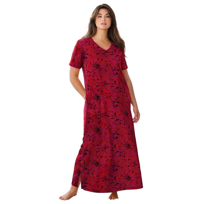 ドリームスアンドコー レディース アンダーウェア ナイトウェア Vネック プラスサイズ マキシ Dreams Co Plusize VNeck Short Sleeve Maxi Loungered