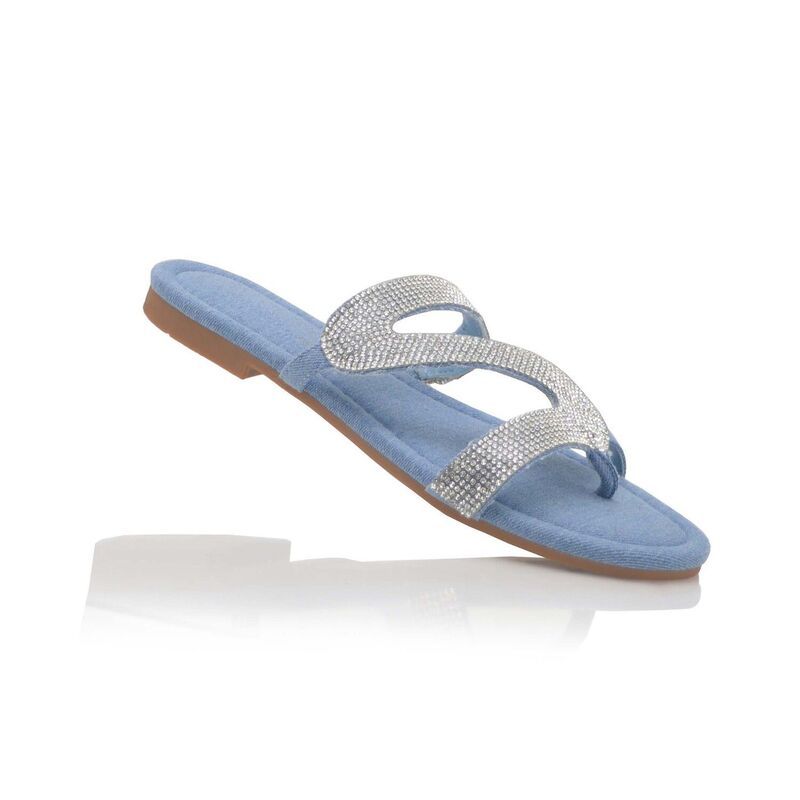 FC デザイン レディース シューズ サンダル FC Design Black Rhinestone SShape Strap Flathong Sandals Demin ブラック