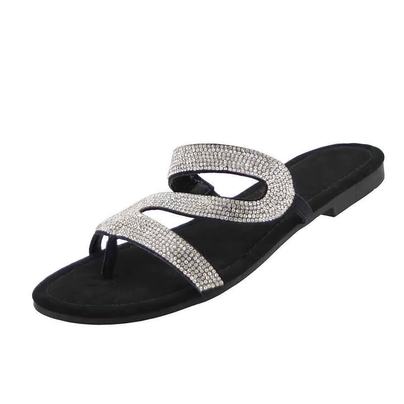 FC デザイン レディース シューズ サンダル FC Design Black Rhinestone SShape Strap Flathong Sandals Black ブラック