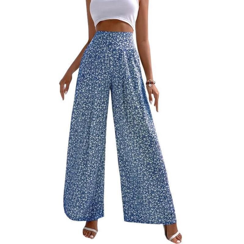 クリアフラワー レディース ボトムス カジュアルパンツ ワイドレッグ フラワー柄 シャーリング ClearFlower Womens Floral High Waisted Wide Leg Pant