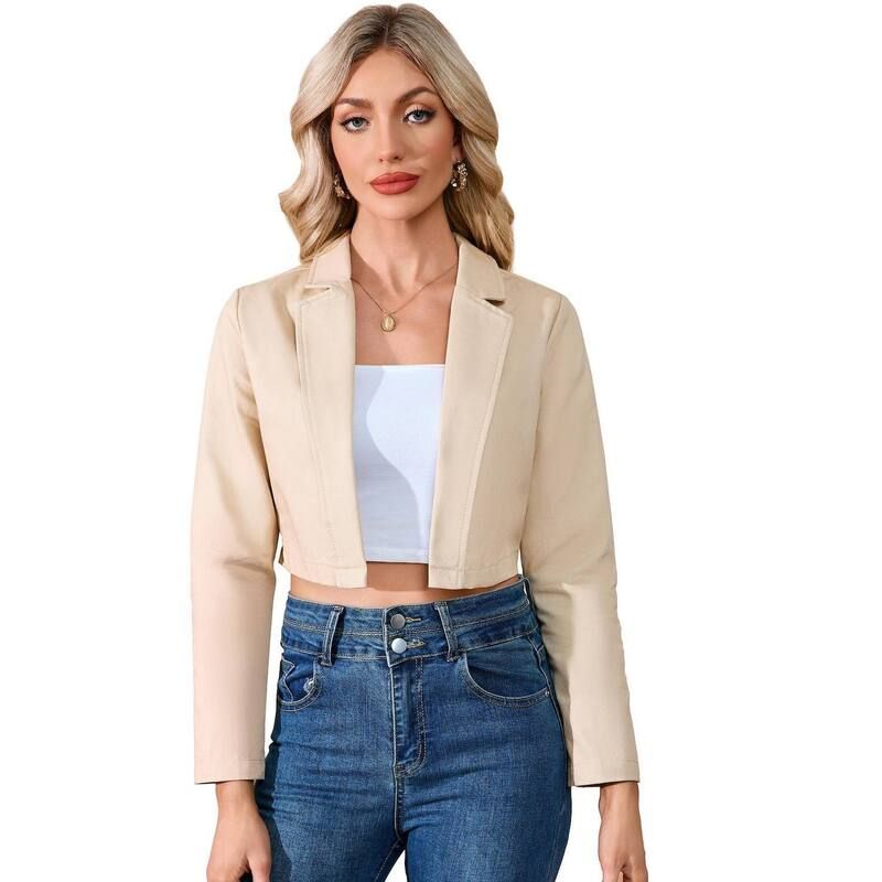 セオリア レディース アウター ジャケット・ブルゾン クロップド ブレザー Seoria Women s Cropped Blazer Business Casual Open Front Long