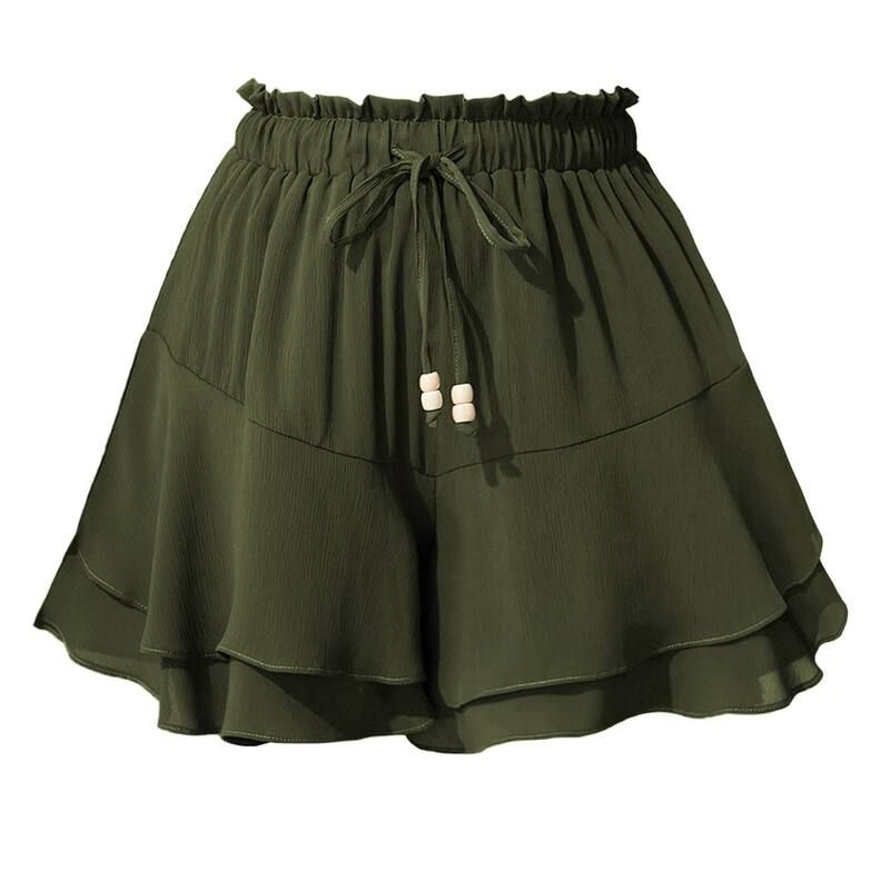 セオリア レディース ボトムスカート フリル ショートパンツ Seoria Womens Double Layeruffle Skirt Shorts with Elastic Waist and A
