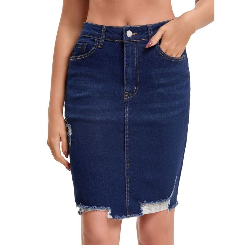 インスパイア シック レディース ボトムスカート デニム INSPIRE CHIC Womens Denim Skirt Ripped Raw Hem High Waisted Stretch Abo