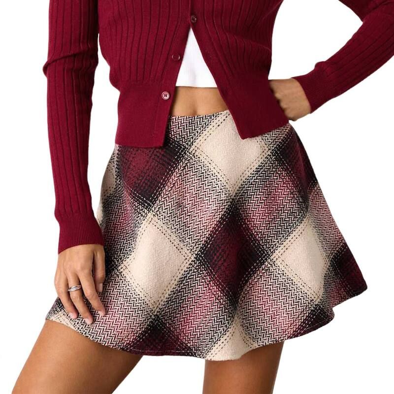 クリアフラワー レディース ボトムスカート A ライン ミニ ClearFlower Womens High Waisted Plaid Mini Skirt Elastic Waist A Line