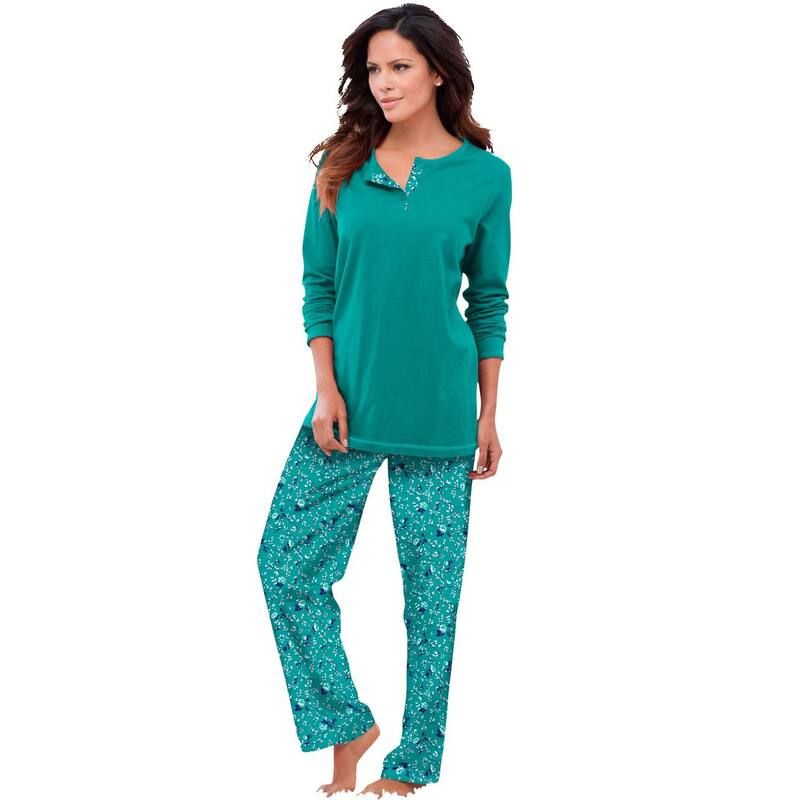 オンリーネセシティーズ レディース アンダーウェア ナイトウェア プラスサイズ Only Necessities Plusize Henley PJ Set Light Jade Ivory アイボリ