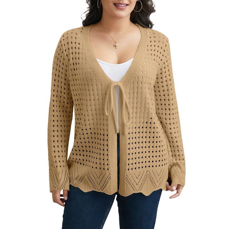 コジョイン レディース アウター ニット・セーター プラスサイズ カーディガン Kojooin Women Plusize Crochet Cardigan Lightweightie Front L