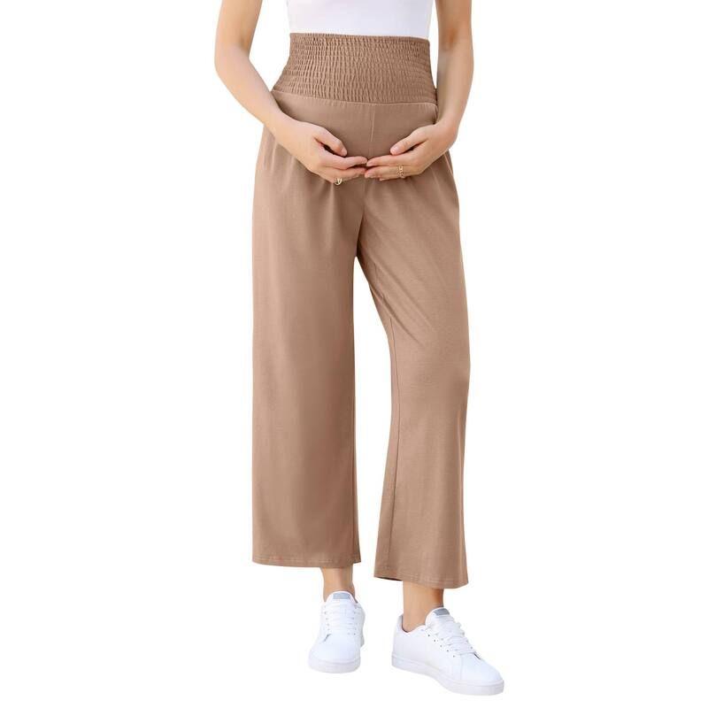 セオリア レディース ボトムス カジュアルパンツ ワイドレッグ ハイウエスト Seoria Cable High Waist Wide Leg Pregnant Womens Pants Khaki