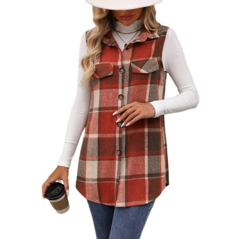 イエスファッション レディース アウター ジャケット・ブルゾン ボタンダウン ベスト ノースリーブ ダウン Yesfashion Womens Plaid Vest Button Down Sleev
