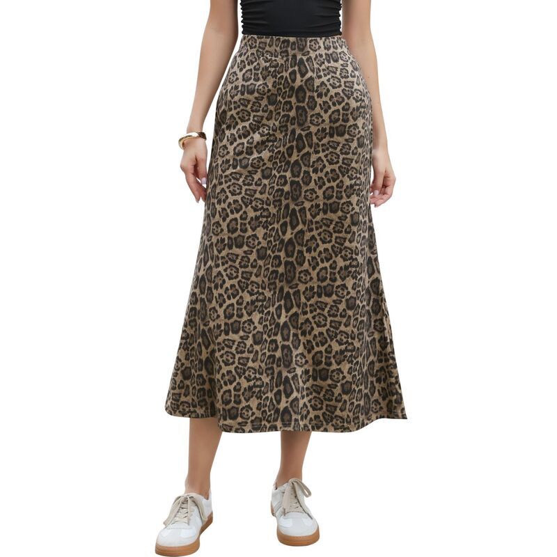 インスパイア シック レディース ボトムスカート A ライン ハイウエスト マキシ INSPIRE CHIC Leopard Skirt for Womens Elastic High Waist A