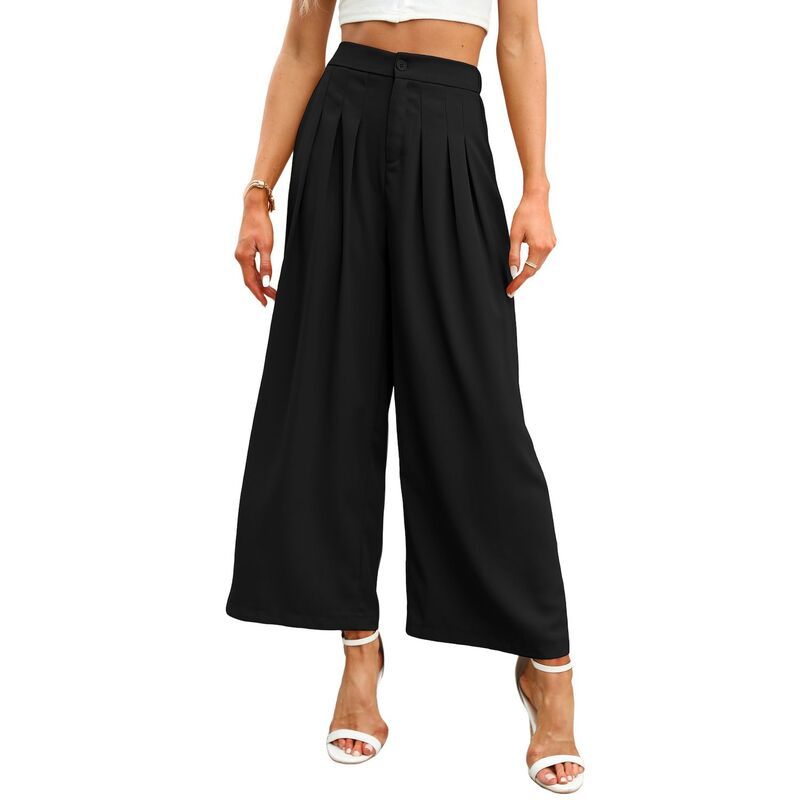 セオリア レディース ボトムス カジュアルパンツ ワイドレッグ Seoria Women High Waisted Wide Leg Palazzo Pants Black ブラック