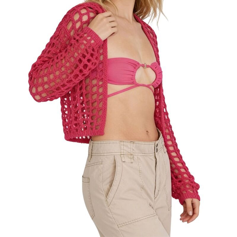 クリアフラワー レディース アウター ニット・セーター カーディガン クロップド ClearFlower Womens Cropped Hollow Out Cardigan Long Sleeve
